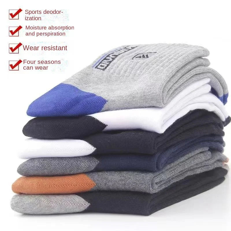 Calcetines de deporte gruesos 100% algodón, absorbentes de sudor, a prueba de olores, de longitud media, para baloncesto, calcetines de moda para hombre, otoño