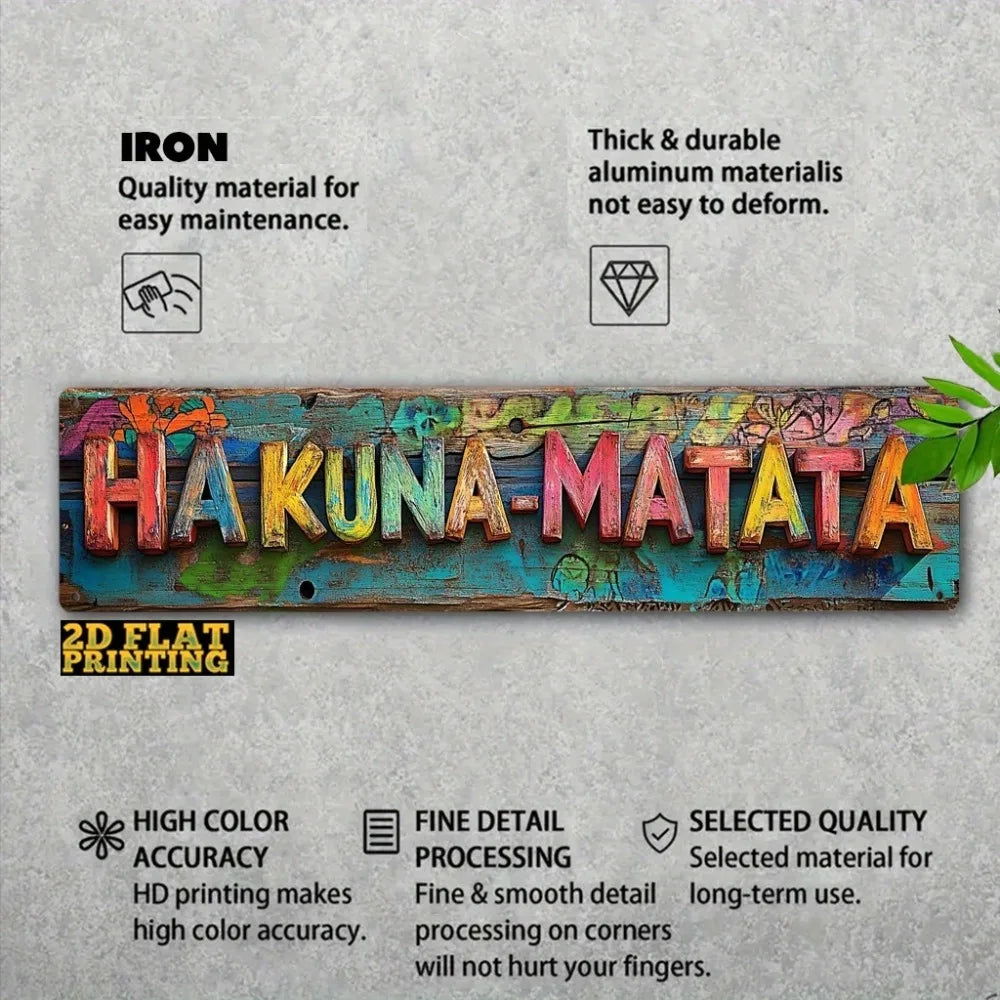 Letrero metálico vintage "Hakuna-Matata" - Decoración de dibujos animados colorida de 4x16", arte de pared para el hogar, cafetería y restaurante