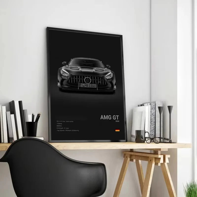 Arte de pared clásico de lujo en blanco y negro, coche deportivo G63 SL Gtr, sedán, póster de lienzo HD y decoración impresa para el hogar y la sala de estar
