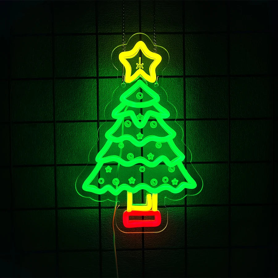 Série de Noël Enseignes Néon, Cloches et Icônes Bonhomme en Pain d'Épices, Alimentées par USB, Utilisées pour la Décoration Artistique de Chambre, Bar et Fêtes Thématiques.