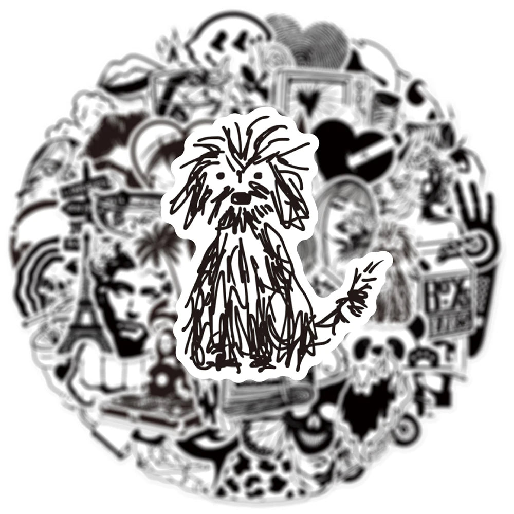10/30/50 pegatinas de grafiti geniales de estilo artístico en blanco y negro para decoración de laptop, monopatín, motocicleta, teléfono, equipaje, juguete