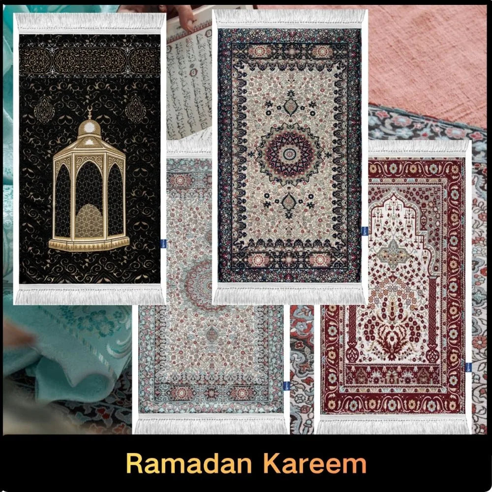 VIKAMA Alfombra de oración islámica clásica con estampado de mezquita, alfombra musulmana plegable para viajes, Janamaz ligero y lavable para regalos de Eid Ramadán