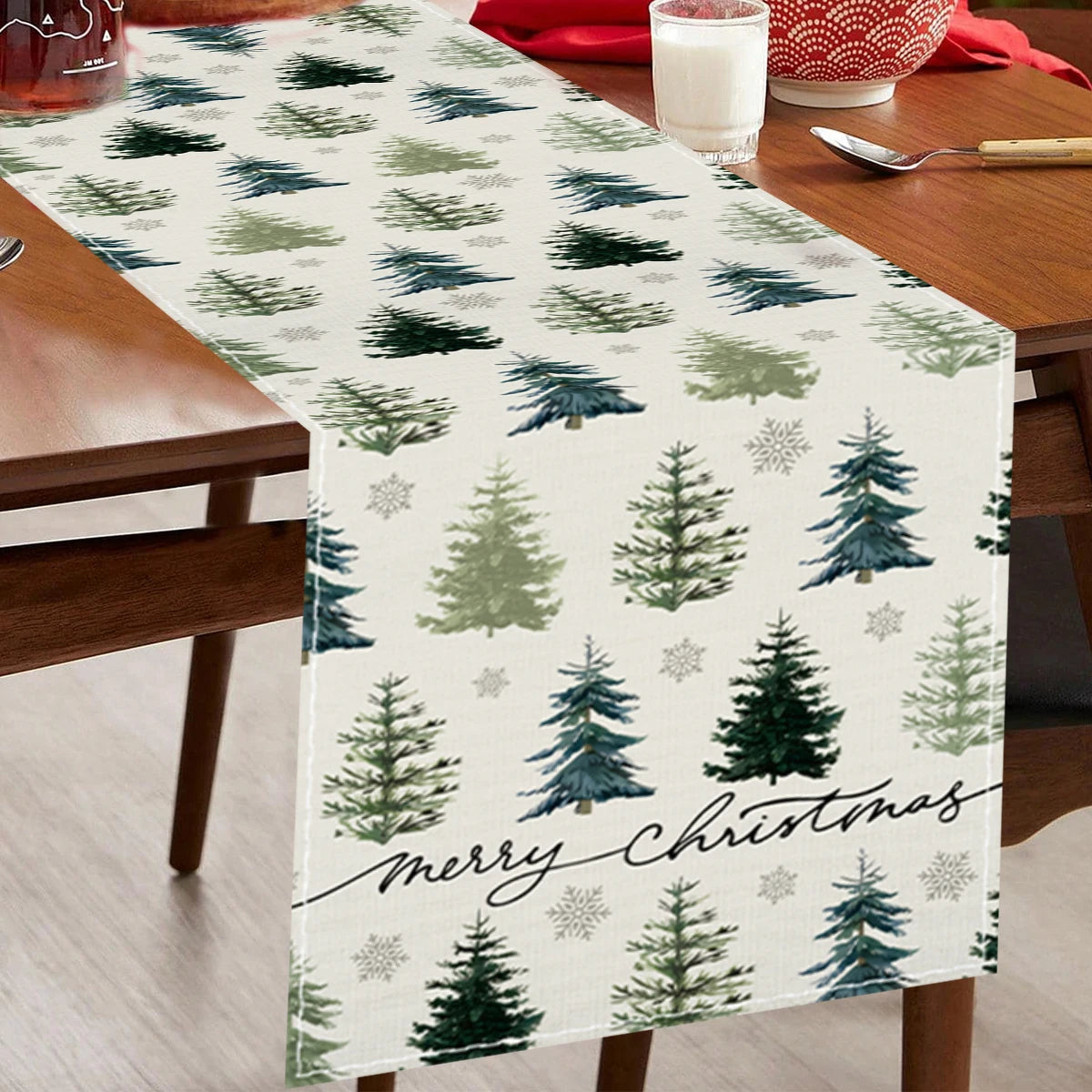 Christmas Tree Table Runner Merry Christmas Decoration 2025 Navidad Natal Xmas Gifts Snowflake Table Cover Happy New Year 2026
