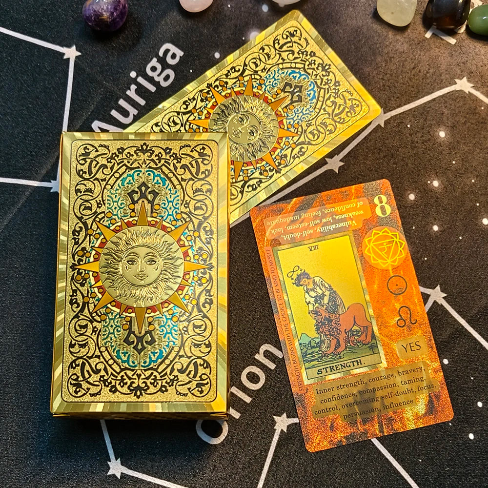 Magníficas cartas de Tarot de Plástico Dorado. Maravillosos juegos de mesa de adivinación predictiva. Baraja de oráculo astrológico impermeable con folleto.