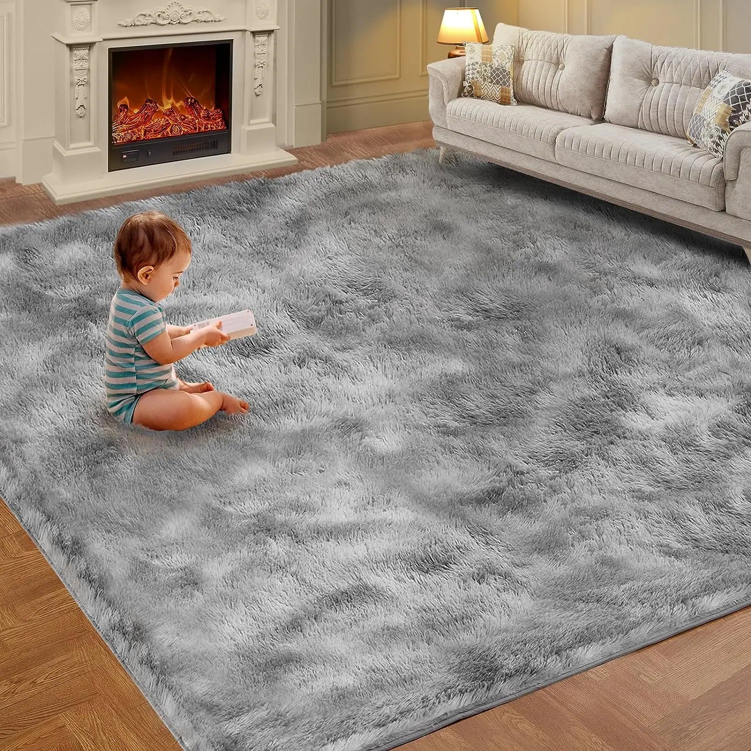 Alfombra de felpa teñida anudada VIKAMA, decoración para sala de estar, alfombra suave y mullida para el hogar, manta antideslizante para gatear para niños.