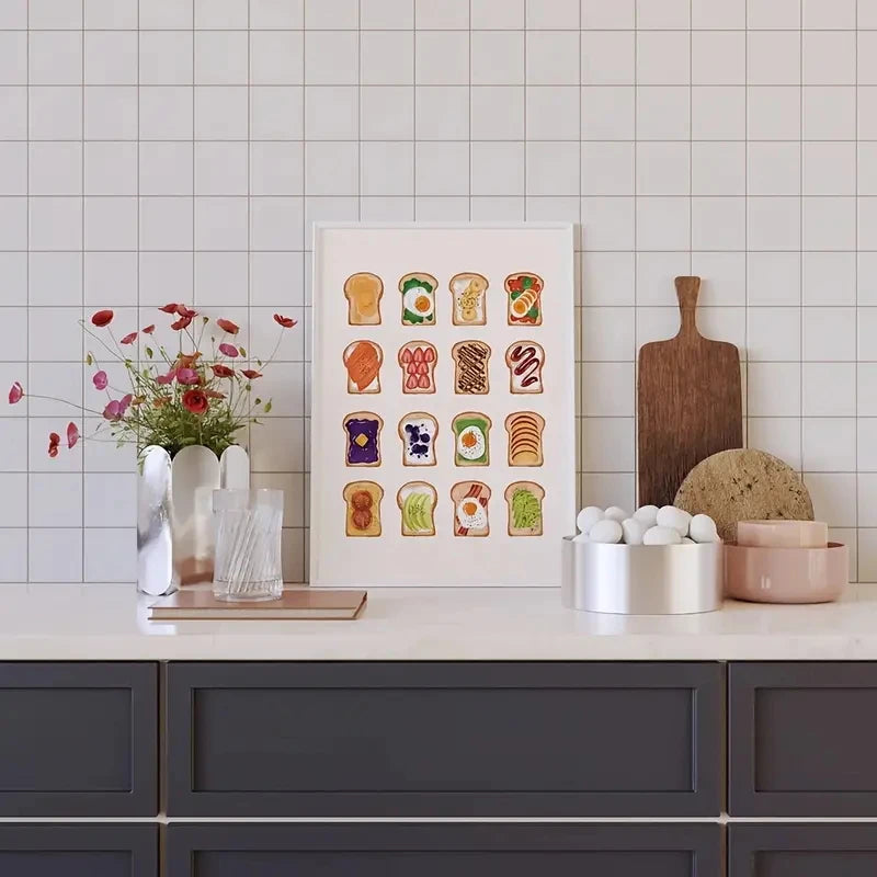 Cuadros decorativos de pared modernos para cocina, pan y sándwiches, lienzo, póster, para sala de estar, dormitorio, habitación de niños, decoración del hogar