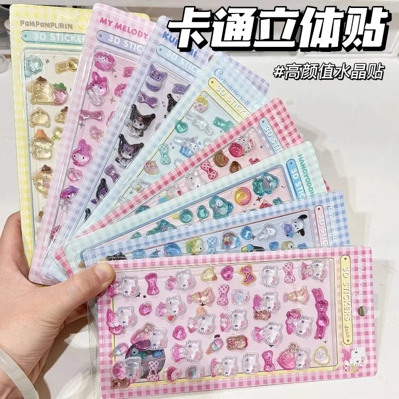 Autocollants 3D Sanrio Hellokitty Kuromi Cinnamoroll Mignons Anime Transparent Cristal Gelée Décoratifs pour Coque de Téléphone Bricolage Jouet pour Enfants
