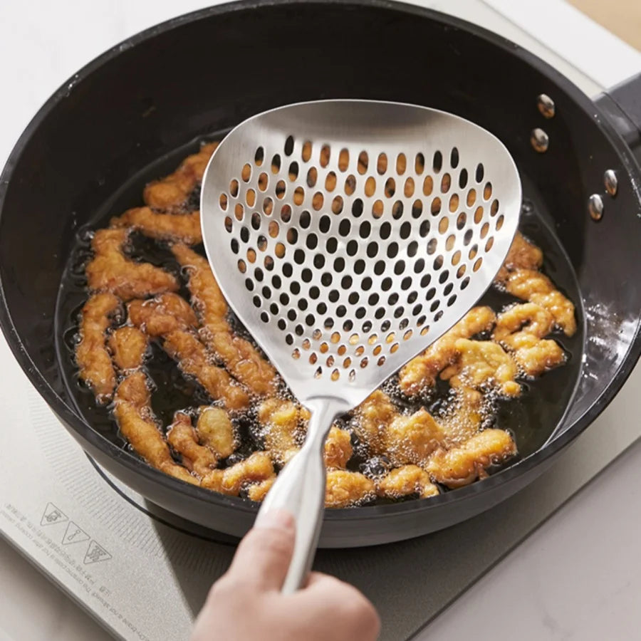 Passoire de grande taille en acier inoxydable SUS304, cuillère à poivre, cuillère à aliments, cuillère de cuisson pour nouilles lo mein et raviolis, usage domestique