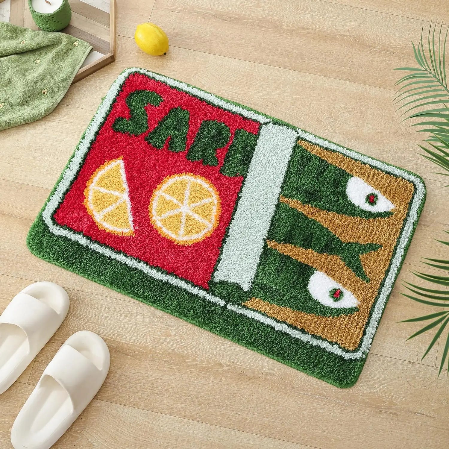 VIKAMA Alfombrilla de Dibujos Animados con Forma de Sardina, Suave y Antideslizante, Alfombra para Cocina y Baño, Alfombra para Sofá y Dormitorio, Decoración del Hogar