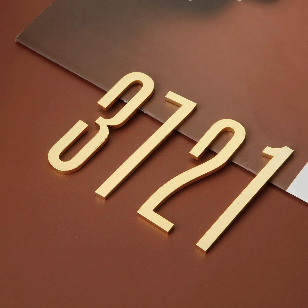 Número de puerta dorado con adhesivo de respaldo de 7 cm, número de casa de metal, número de puerta de apartamento para exteriores, hotel, hogar, etiqueta de buzón