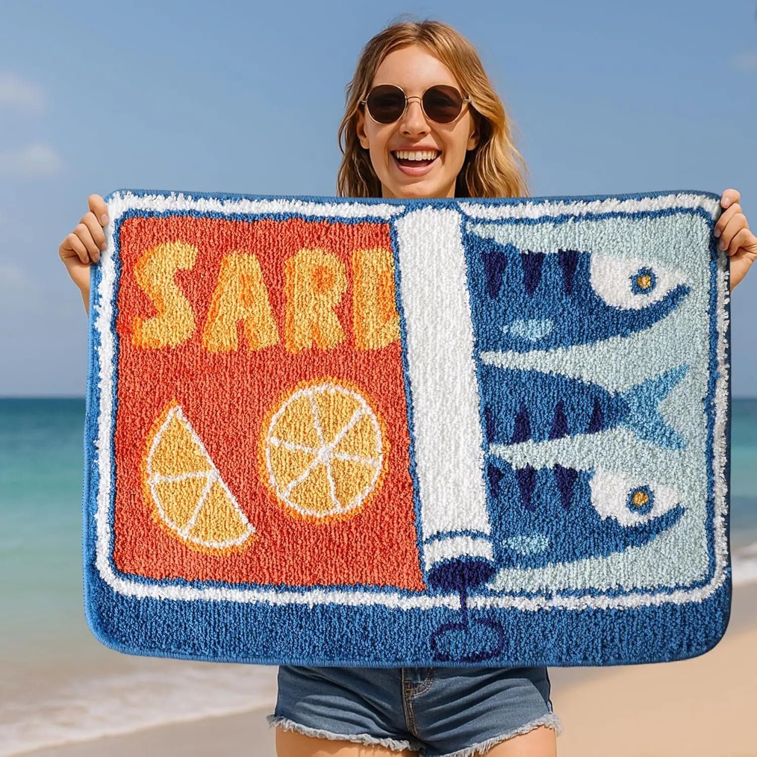 VIKAMA Alfombrilla de Dibujos Animados con Forma de Sardina, Suave y Antideslizante, Alfombra para Cocina y Baño, Alfombra para Sofá y Dormitorio, Decoración del Hogar