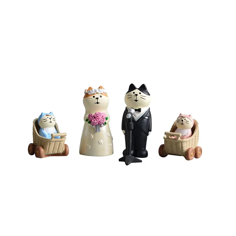 Mignonne figurine de mariage en résine "Zakka" Chat mariée, poussette de bébé, miniatures, modèle, décorations de gâteau, artisanat, accessoires de bureau