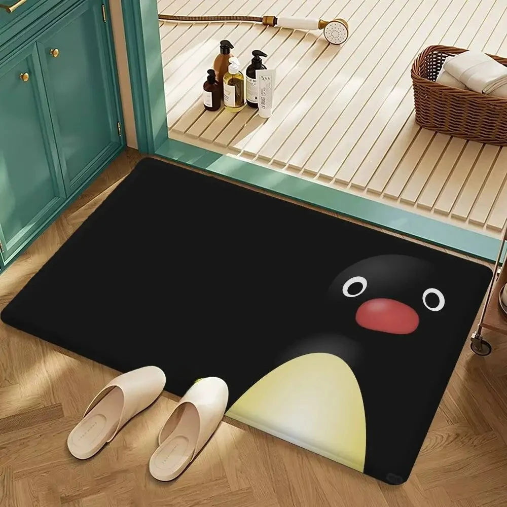 Paillasson Adorable Motif Pingu Antidérapant Absorbant, Tapis Décoratif de Maison au Design de Dessin Animé Mignon pour Salle de Bain Chambre à Coucher, Séchage Rapide et Durable