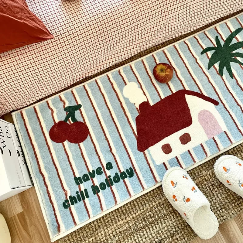 Tapis VIKAMA style Ins pour chambre à coucher, tapis de sol de chevet, long tapis de salle, tapis de salle de bain, petit tapis de sol de fenêtre en baie cerise