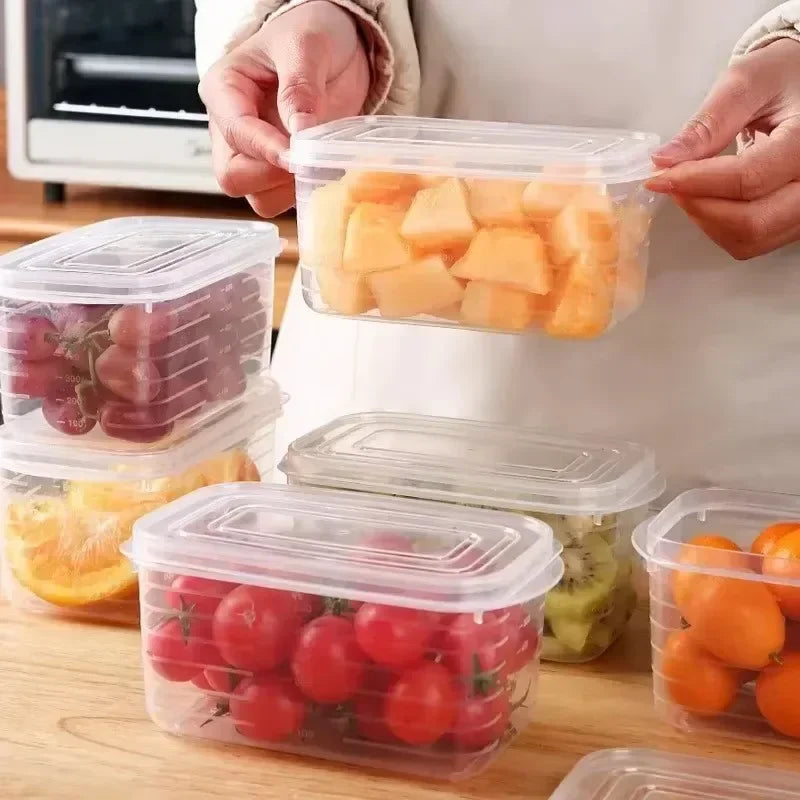 1/10PCS Caja de carne para congelador de refrigerador Cajas de conservación de alimentos Contenedor de almacenamiento de vegetales frescos con tapa Recipiente para alimentos más crujiente