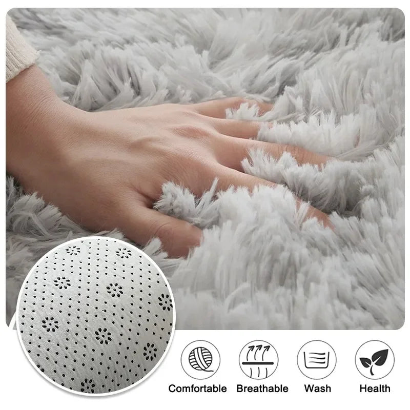 Alfombra de felpa de color liso VIKAMA - Cojín suave y mullido para el dormitorio - Alfombra de suelo para la zona del salón - Decoración del hogar