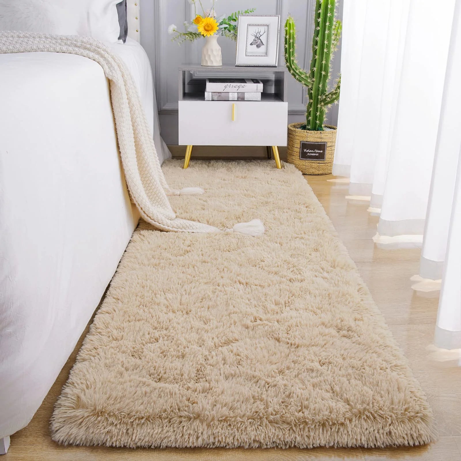 Alfombra suave VIKAMA, alfombra de dormitorio y sala de estar de felpa y mullida, alfombra de piso para guardería y habitación infantil para decoración del hogar