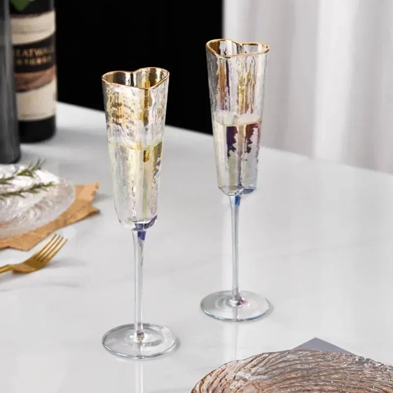 Verre à vin en forme de cœur à jante dorée, durable, pour la maison, les fêtes et les clubs.