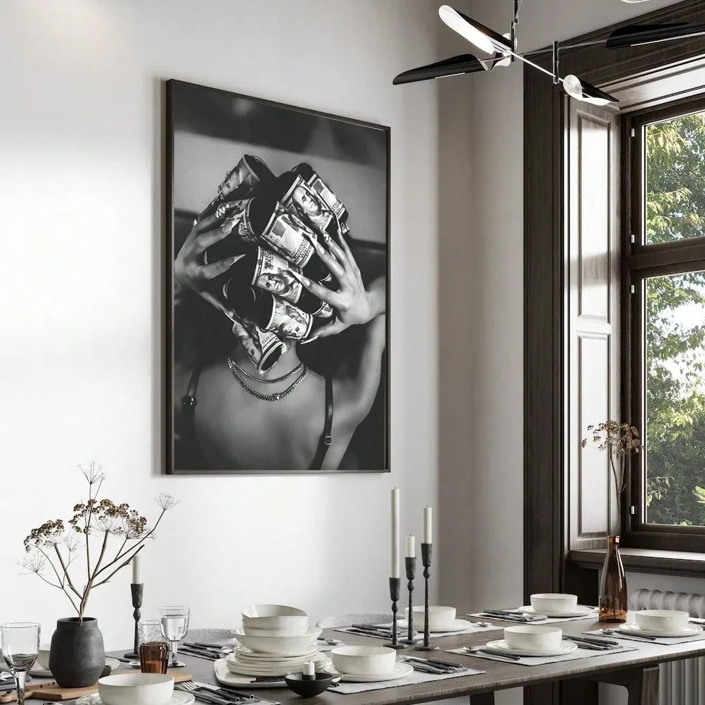 Toile de fond murale de mode, impression de poster, art simple en noir et blanc, peinture tendance, convient pour dortoir, décoration d'intérieur moderne