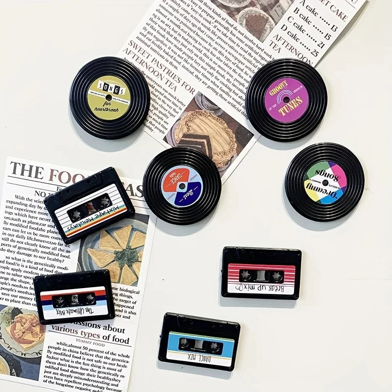 4Pcs Vintage Creative Gramophone Record Fridge Magnet Message Board Reminder Refrigerator Sticker for Home Kitchen Decoration