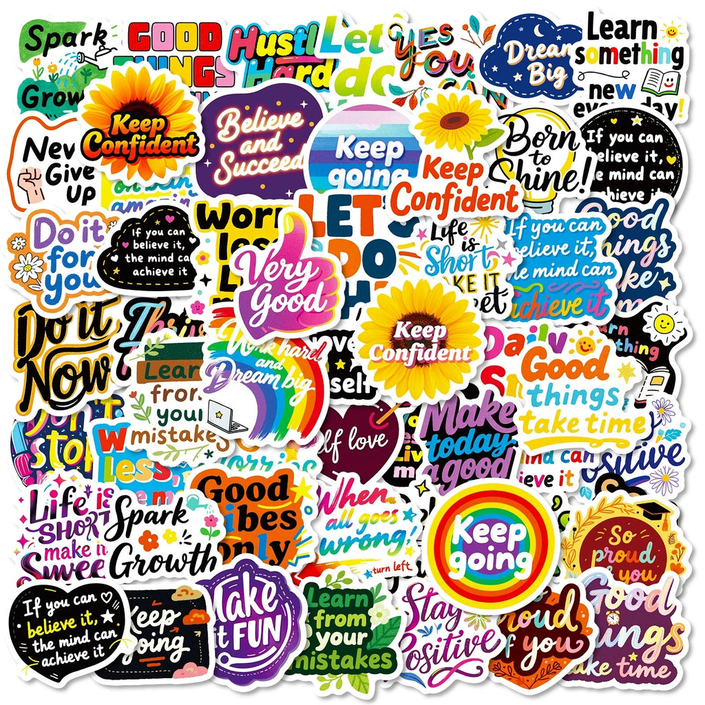 56 pegatinas de grafiti inspiradoras, pegatinas con texto positivo, pegatinas decorativas para cuaderno, laptop, impermeables, pegatinas de papelería