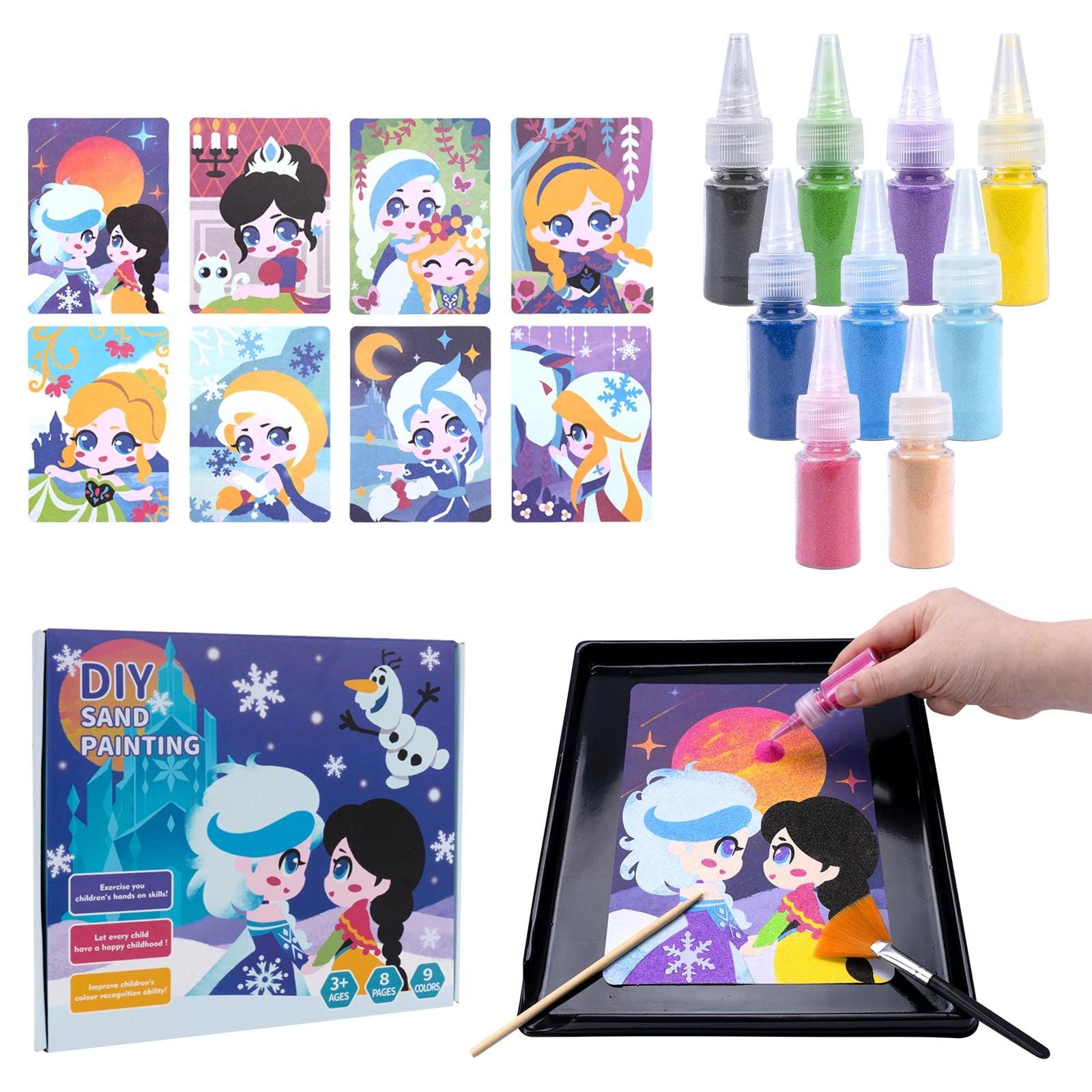 Kit de Arte con Arena DIY Artesanía de Pintura de Arena 14 Colores 12 Tarjetas de Pintura de Arena de Princesas Juguetes Montessori Juguetes Educativos para Niños Regalos