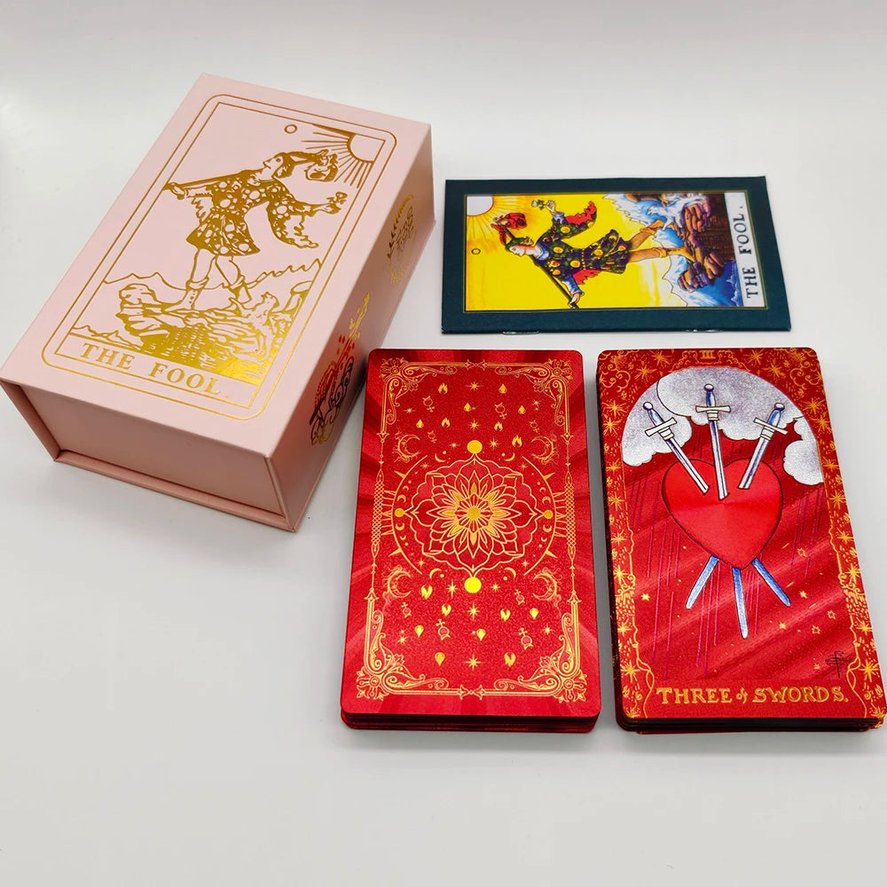 Cartes de Tarot Anglais Or Rouge pour le Travail avec Guide de Prophecy Oracle Jeu de Divination Pour Dire la Bonne Aventure Classique 78 cartes 12x7cm
