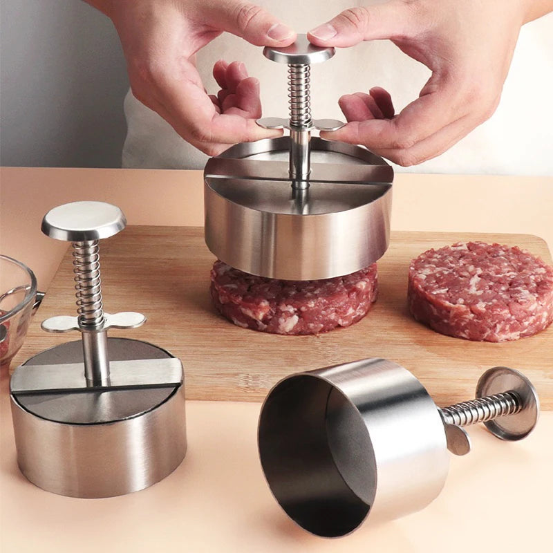 Prensa de carne de hamburguesa de acero inoxidable 304, moldeador de hamburguesas redondo antiadherente, grosor ajustable, herramienta de barbacoa de carne y arroz para picnic al aire libre/cocina