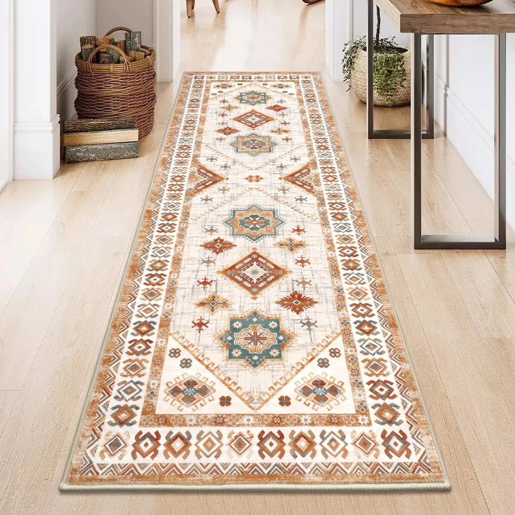 VIKAMA Tapis en velours cristal bohème, résistant à la saleté et facile d'entretien, tapis de couloir complet, tapis de balcon, décoration intérieure