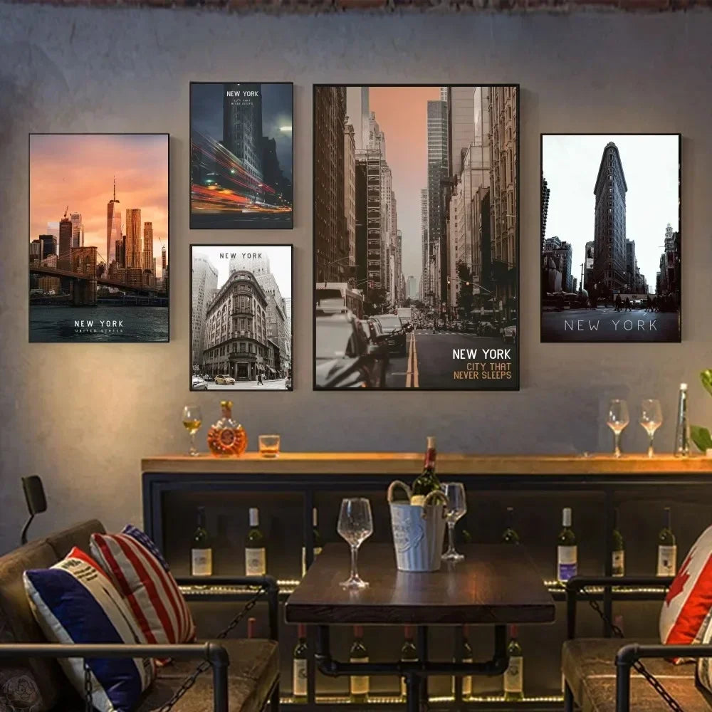 Affiche d'art Paysage nocturne de Manhattan à New York Moderne Affiches HD Décoration Maison Chambre Bar Café Peinture Murale