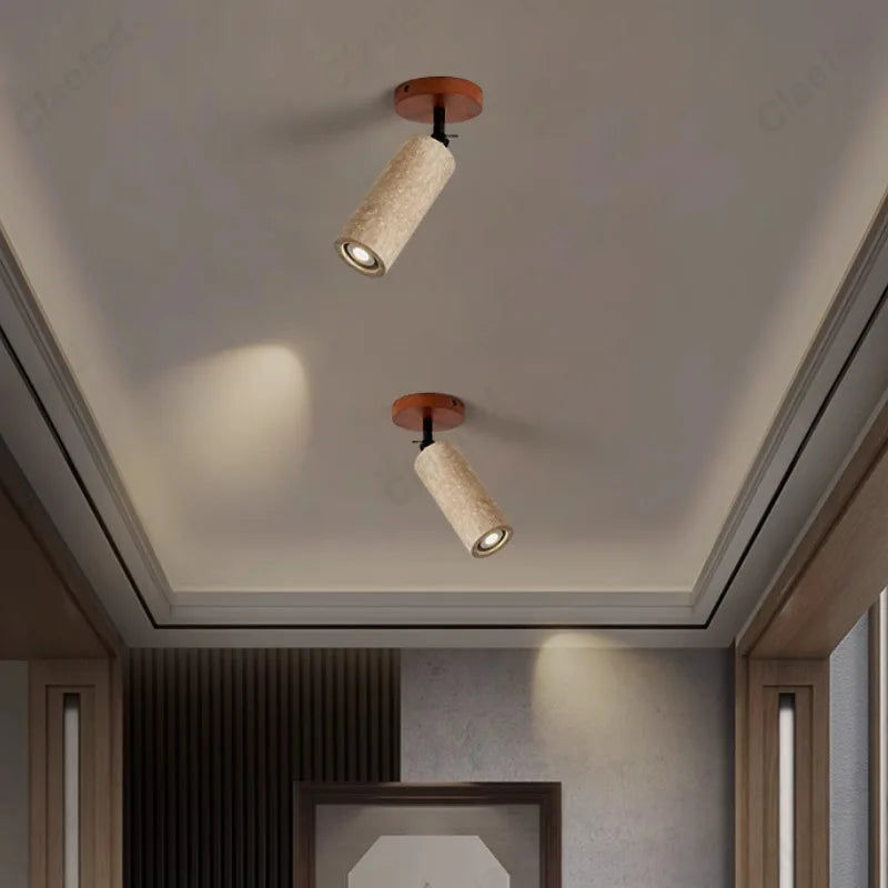 Applique murale LED Rétro Jaune Pierre de Caverne Noyer Éclairage Salle à Manger Salon Couloir Chambre Chevet