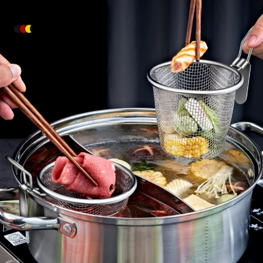 Plat à chafing dish en acier inoxydable, cuillère qui fuit, passoire de cuisine, entonnoir, crochet, viande bouillie instantanée, lo mein sauté, nouilles bouillies