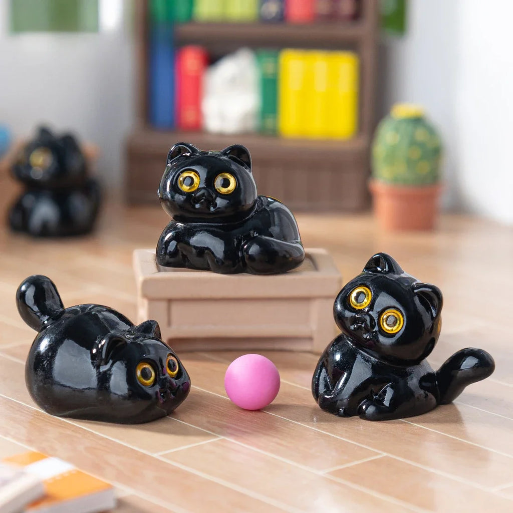 5-15Pcs Ornement Chat Noir Mini Figurines Miniature Résine Mignon Chatons Micro Paysage Artisanat Petits Ornements Décoration de Bureau