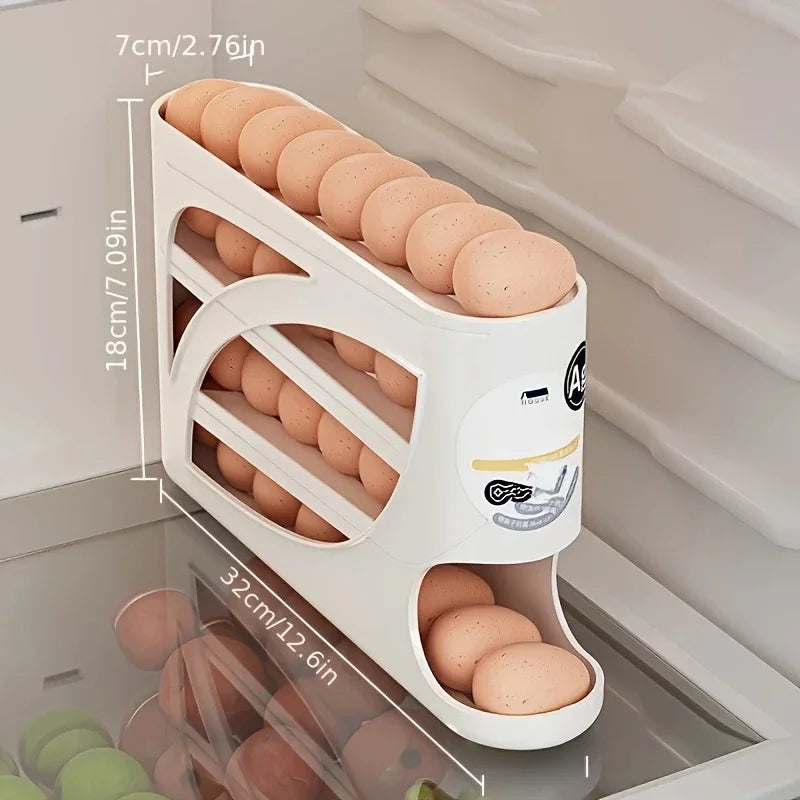 Contenedor rodante de 3 niveles para guardar huevos en la nevera, con capacidad para 24 huevos, estante organizador de gran capacidad para cocina y refrigerador
