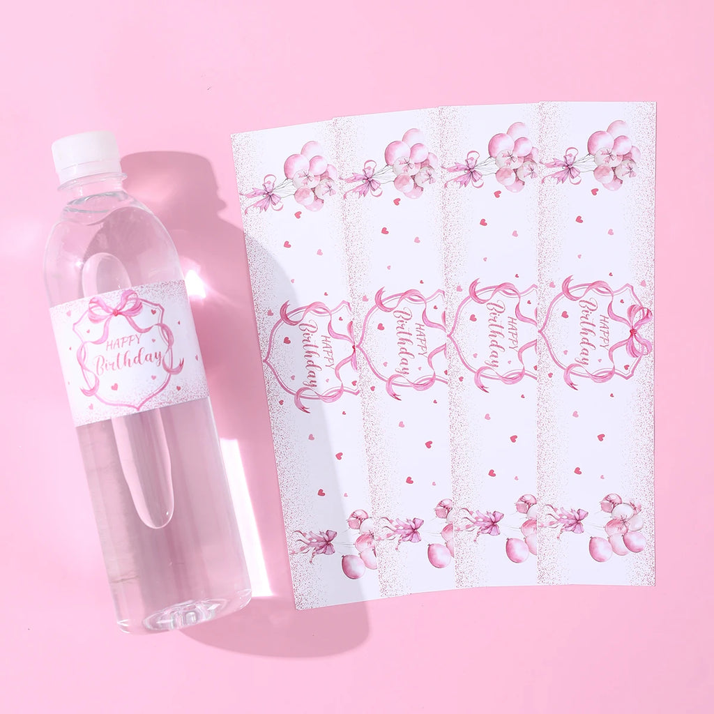 Pegatinas de botellas con lazo rosa, decoración de fiesta de 1er cumpleaños, para niñas, bodas, fiestas de cumpleaños, suministros, recuerdos, decoración de baby shower
