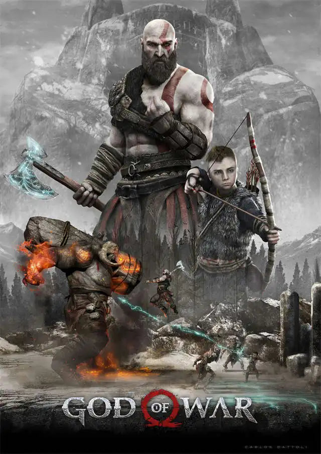 God of War Ragnarok 2022 Poster - Kratos Themed Wall Art for Gaming Room Decor
