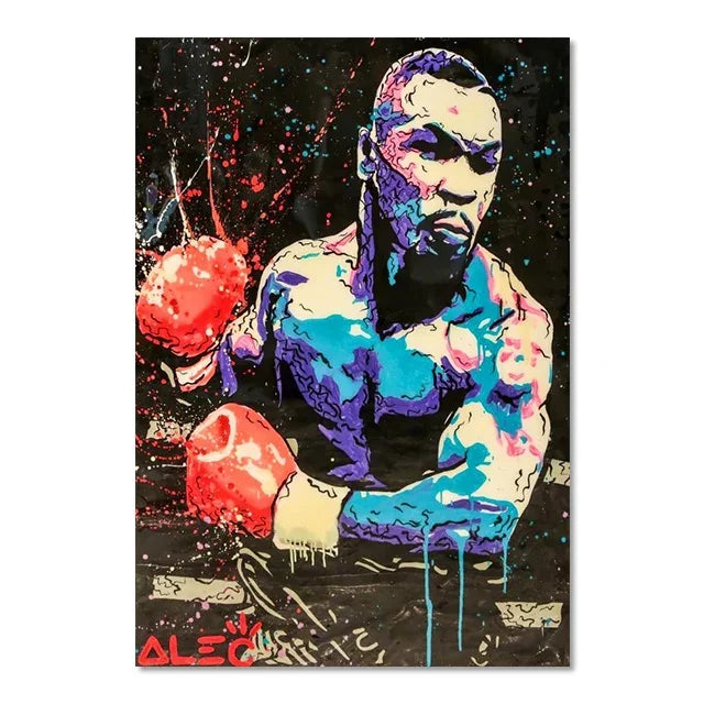 Campeón Mundial de Boxeo Ali Escena Clásica Arte de Pared Póster Boxeador Tyson Mural Decoración Moderna del Hogar Perfecto para la Decoración de la Sala de Estar