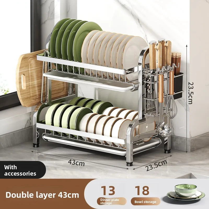 Rejilla de secado de platos de acero inoxidable, escurreplatos compacto de cocina, juego de escurridores, escurridor grande a prueba de óxido con soporte para utensilios