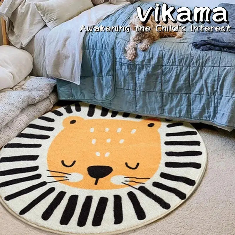 Alfombra redonda de imitación de cachemira con dibujos de animales VIKAMA para sala de estar, dormitorio, cabecera de sofá, alfombra decorativa antideslizante lavable