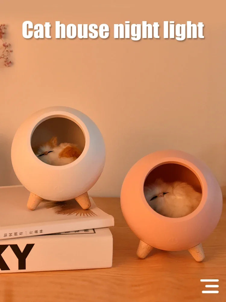 Luz de Noche con Altavoz Bluetooth, Luz de Casa de Animales, Lindo Gato, Regalo para Niños, Decoración Creativa de Escritorio para Dormitorio, Lámpara de Noche para Cabecera