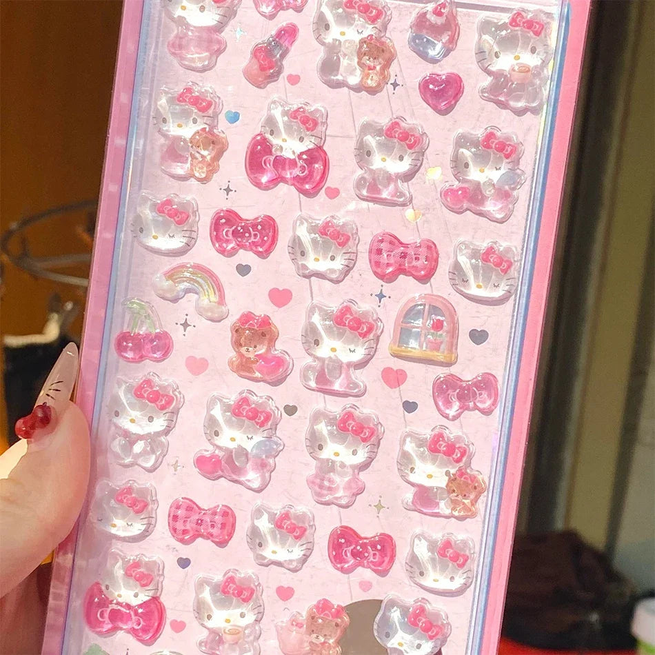 Autocollants Sanrio 3D Mignons Anime Hellokitty Kuromi Cinnamoroll, Autocollants Décoratifs en Cristal Transparent pour Coque de Téléphone, Bricolage Jouet pour Enfants