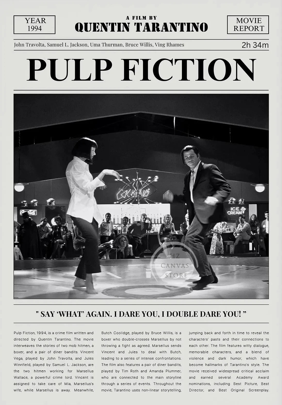 Minimalist Black and White Movie Poster Retro Newspaper Film Print Wall Art Painting Forrest Gump/Pulp Fiction Modern Home Decor
