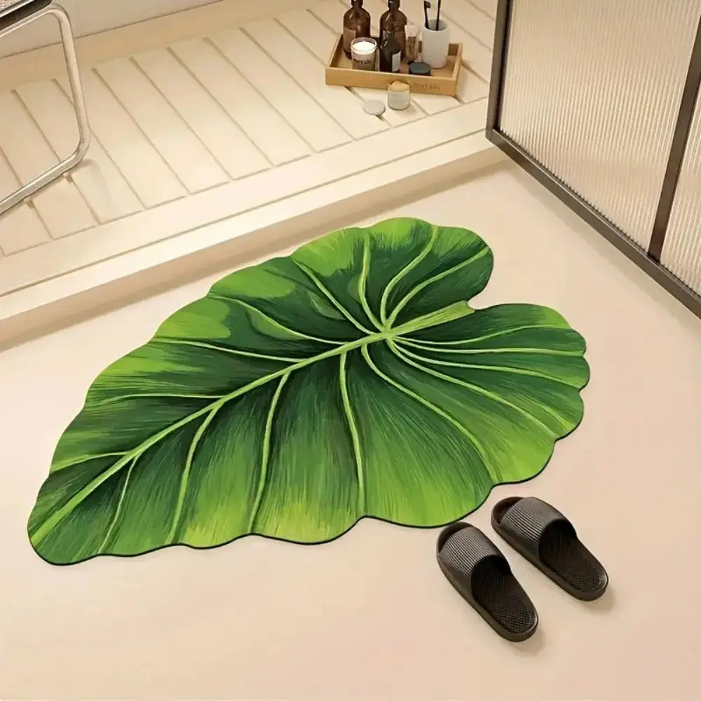 VIKAMA Alfombrilla de baño antideslizante de secado rápido, alfombra de ducha absorbente verde para el suelo del baño, alfombrilla de goma lavable con diseño de hojas y delgada