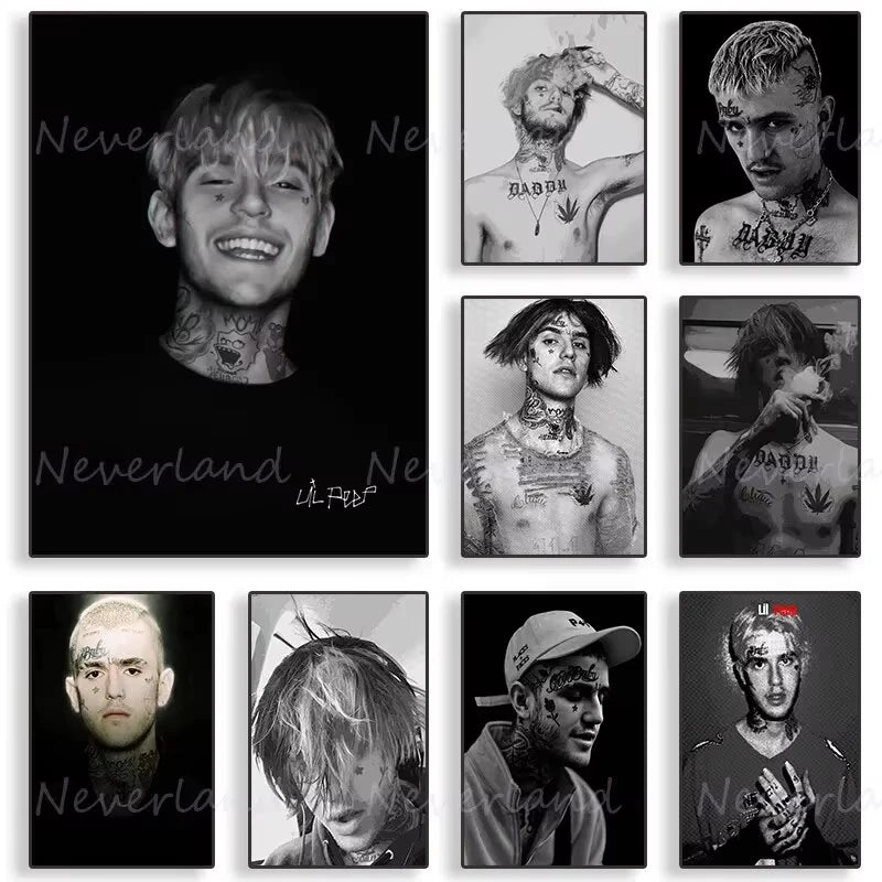 Lil Peep Retro Poster - Vintage Black & White Canvas Wall Art for Hip Hop Fans, Room Decor Aesthetic