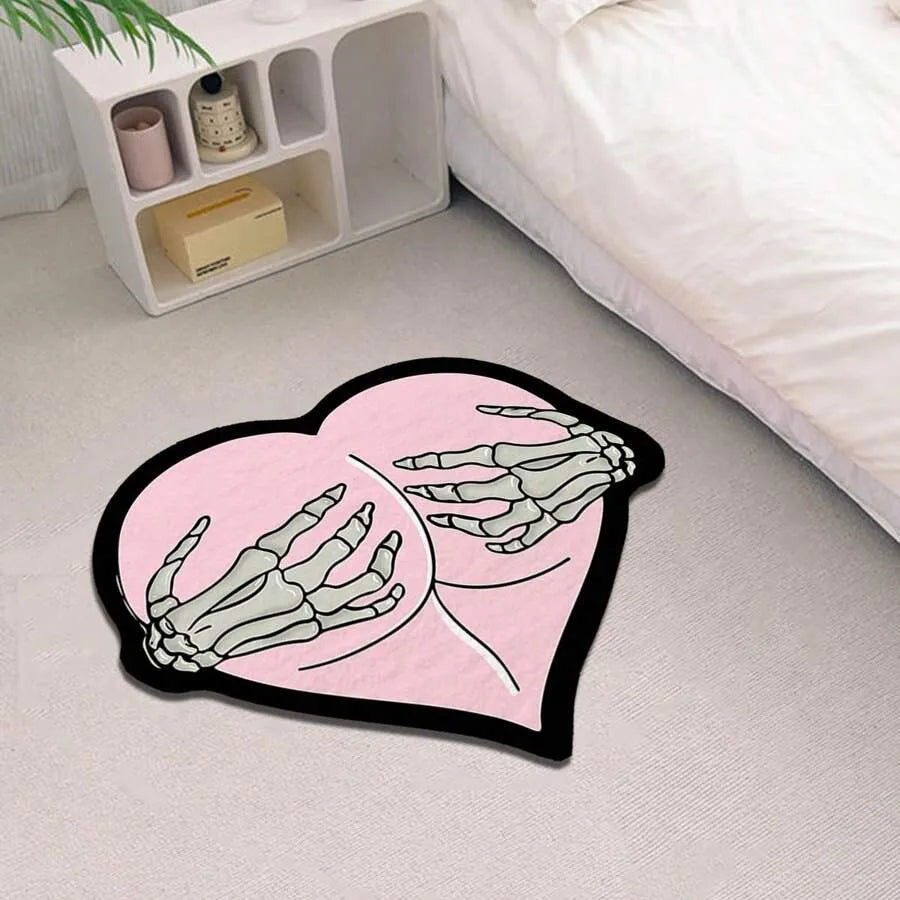 Alfombra en Forma de Calavera y Corazón VIKAMA Suave y Cómoda, Alfombra Decorativa de Halloween, Tapete de Noche, Alfombrilla de Baño, Decoración del Hogar