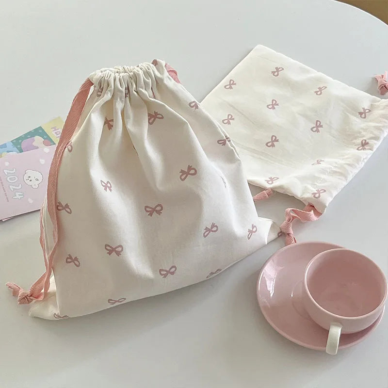 Sac de rangement pour arc coréen en toile, motif Kawaii, sac à cordon, portable, pour rouge à lèvres, maquillage, voyage, organisateur d'accessoires