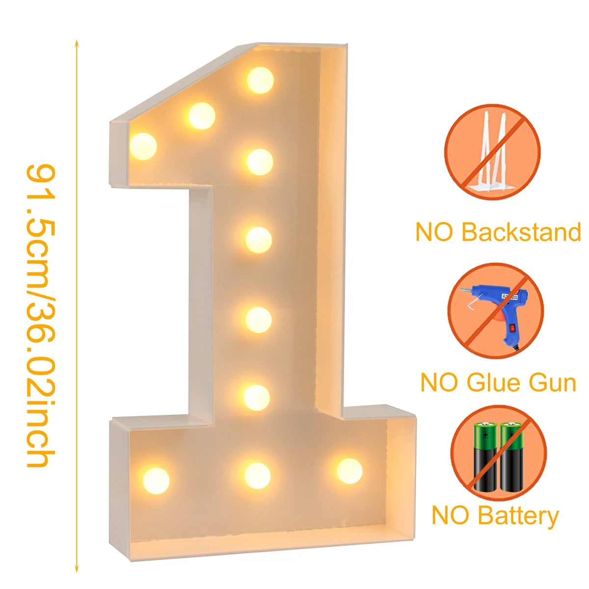 91.5cm Grande Lettre Lumineuse LED Chiffre d'Anniversaire 1er Anniversaire Mariage Baby Shower Décoration 30 40 50 Chiffre d'Anniversaire Cadre