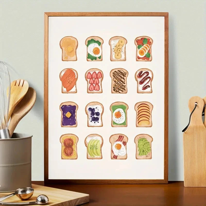 Cuadros decorativos de pared modernos para cocina, pan y sándwiches, lienzo, póster, para sala de estar, dormitorio, habitación de niños, decoración del hogar