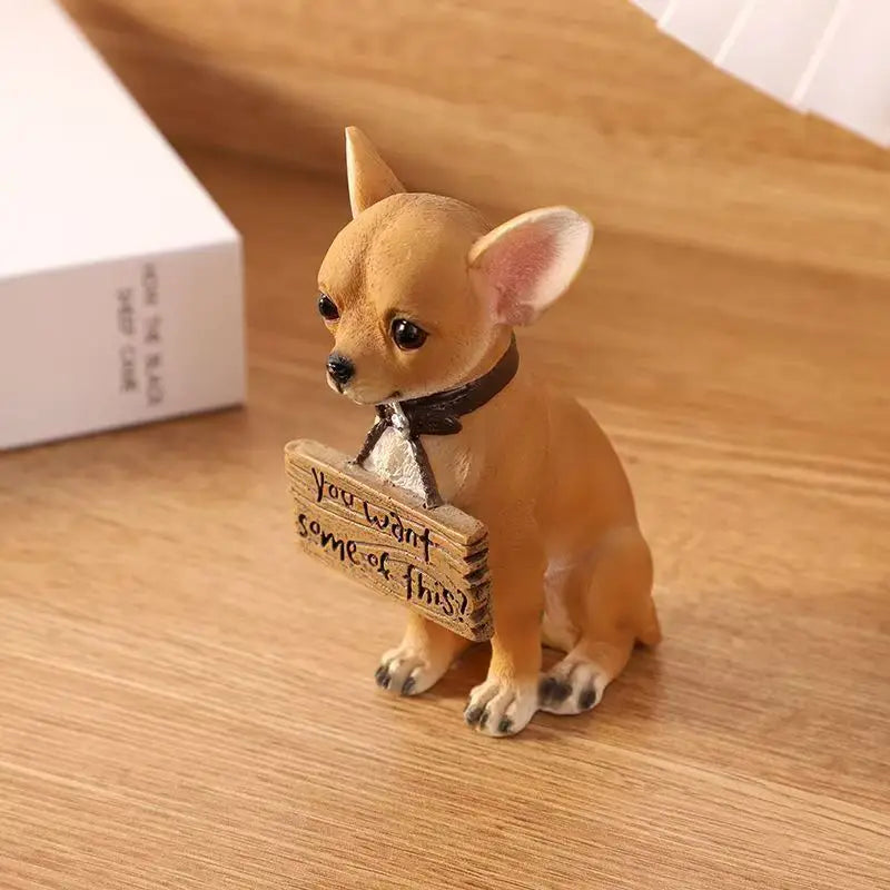 Figura de perro chihuahua de 10,5 cm, pintada a mano, realista, bonita, escultura de animal de resina, decoración para el hogar, escritorio, estante, regalo para amantes de las mascotas
