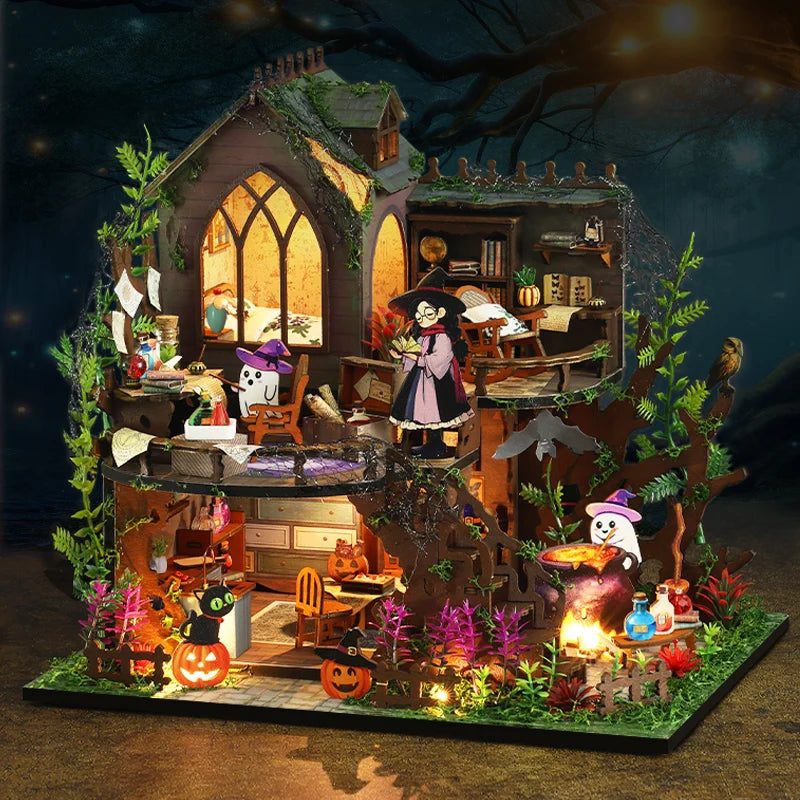 Villa Manoir Magique DIY - Kit de Maison Puzzle 3D en Bois, Cadeau Créatif d'Halloween et Décoration d'Intérieur à Collectionner